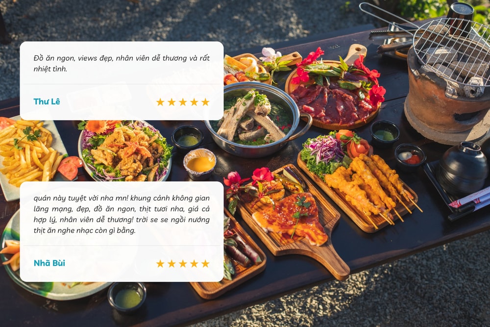 Menu đồ ăn đa dạng từ các món nướng đến lẩu, thịt tươi ngon, vừa vị, nhân viên phục vụ nhiệt tình
